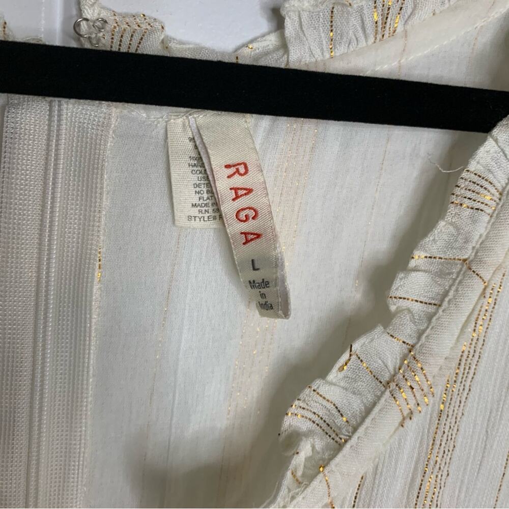Anthropologie Raga white ivory tiered metallic striped wide leg jumpsuit large - Picture 9 of 12
